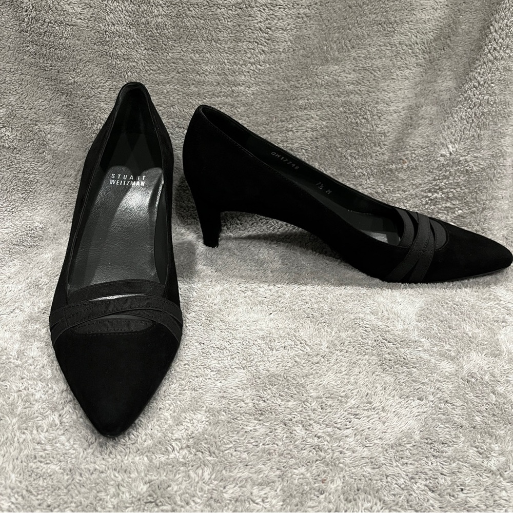 Stuart Weitzman Suede Grosgrain Trim black Pumps Women's Size 7.5